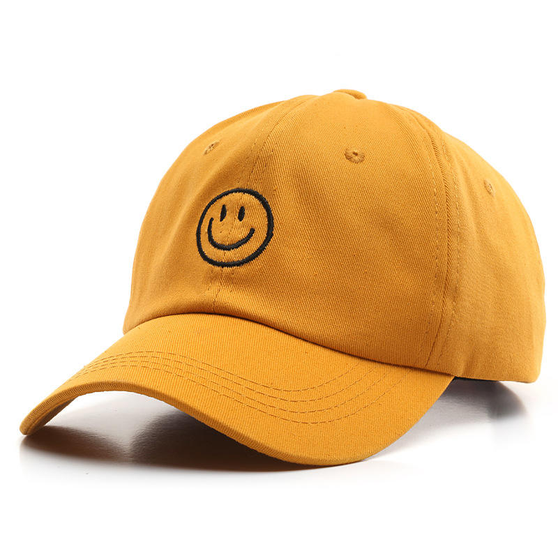 Smiley Face Yellow Dad Hat, Curved Brim, Adjustable Strap, Cotton Baseball Cap for Men & Women Golf, Gym, Hike, Surf