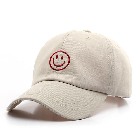 Smiley Face Off White Dad Hat, Curved Brim, Adjustable Strap, Cotton Baseball Cap for Men & Women Golf, Gym, Hike, Surf