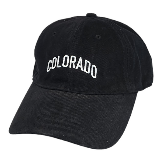 Colorado Dad Hat, Curved Brim, Adjustable Strap, Black Cotton Baseball Cap for Men & Women Golf, Gym, Hike, Surf