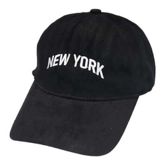 New York Dad Hat, Curved Brim, Adjustable Strap, Black Cotton Baseball Cap for Men & Women Golf, Gym, Hike, Surf