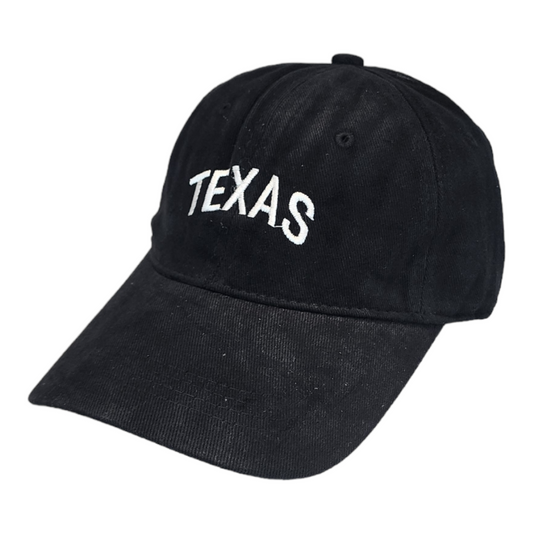 Texas Dad Hat, Curved Brim, Adjustable Strap, Black Cotton Baseball Cap for Men & Women Golf, Gym, Hike, Surf