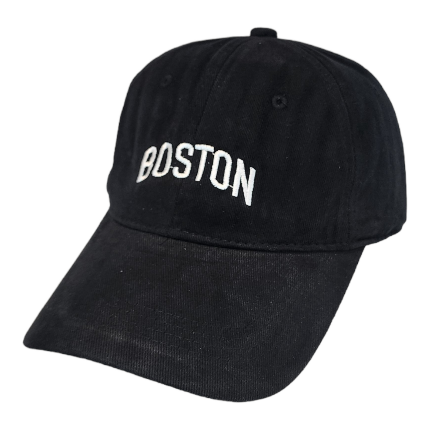 Boston Dad Hat, Curved Brim, Adjustable Strap, Black Cotton Baseball Cap for Men & Women Golf, Gym, Hike, Surf