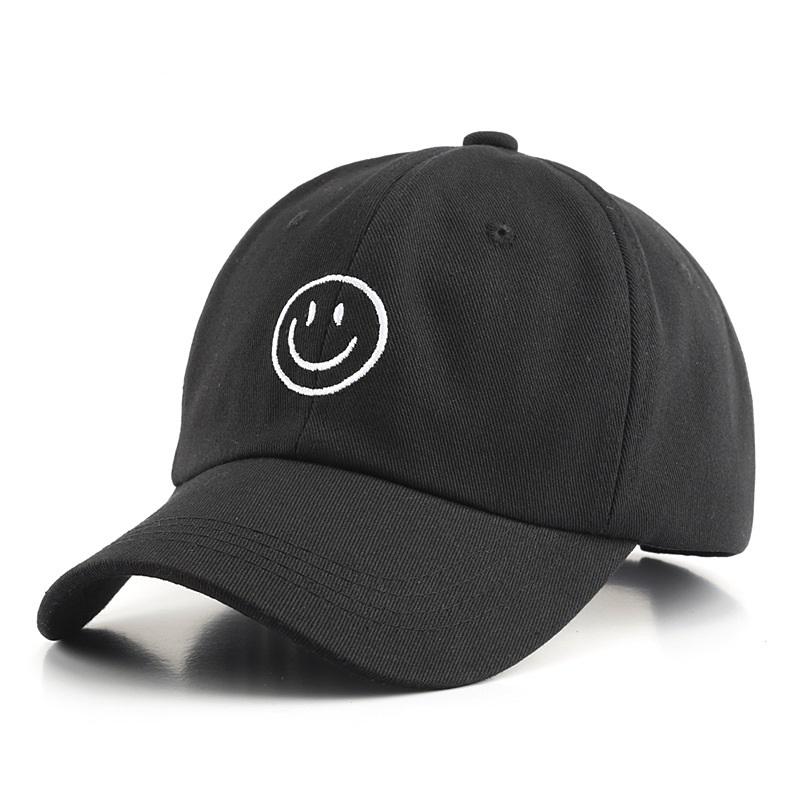 Smiley Face Black Dad Hat, Curved Brim, Adjustable Strap, Cotton Baseball Cap for Men & Women Golf, Gym, Hike, Surf