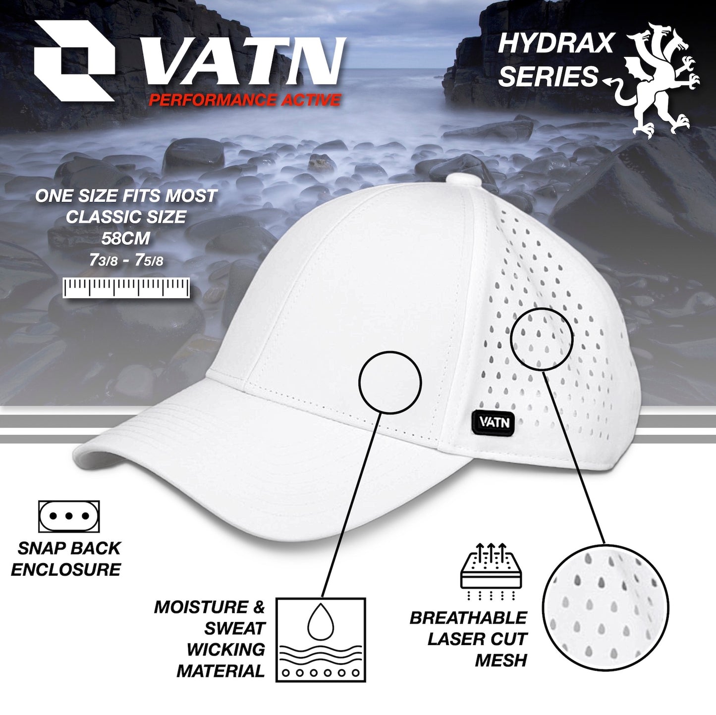 VATN Hydrax Classic Curved Brim Water Resistant Snap Back Hat - Grey